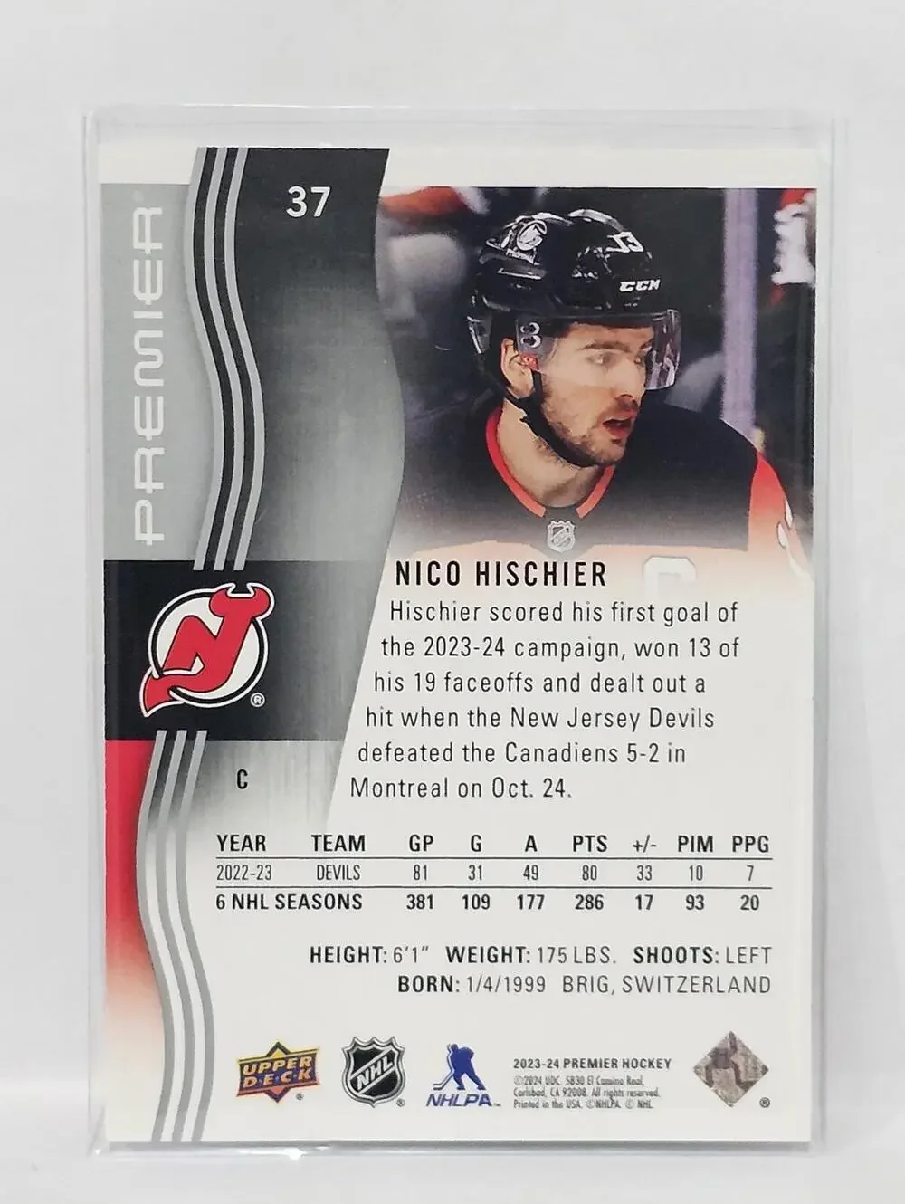 2022-23 Upper Deck Premier Nico Hischier - Limited Edition 104/299